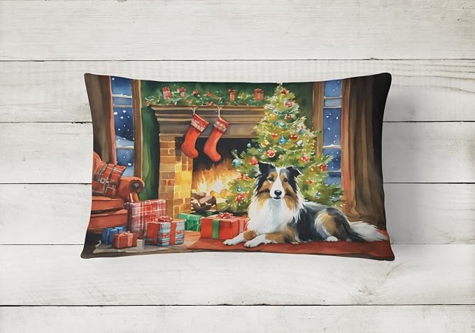 Caroline's Treasures DAC2748PW1216 Sheltie Cozy Christmas Throw Pillow Machine Washable, Indoor Outdoor Decorative Pillow for Couch, Bed or Patio, 12HX16W