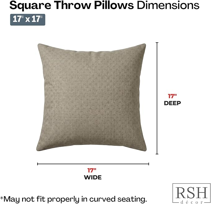 RSH DECOR: Sunbrella Square Throw Pillows Set of 4 | 17" x 17" | Water and Fade-Resistant Performance Fabric | Outdoor Pillow Covers with Down-Alternative Inserts | Made in USA (Dots Nice Shale)