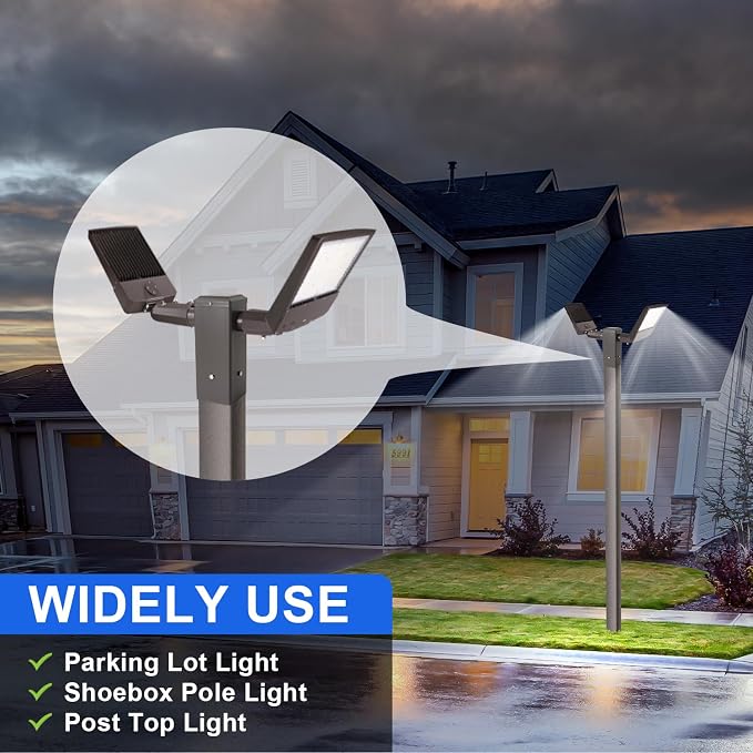 180 Degree Square Horizontal Tenon Adaptor with 2 Arms for 4 inch Square Pole, 2 Horizontal Mounting Bracket with Accessories Pole Light Adapter, Bronze Steel, Slip Fitter Mount Converter