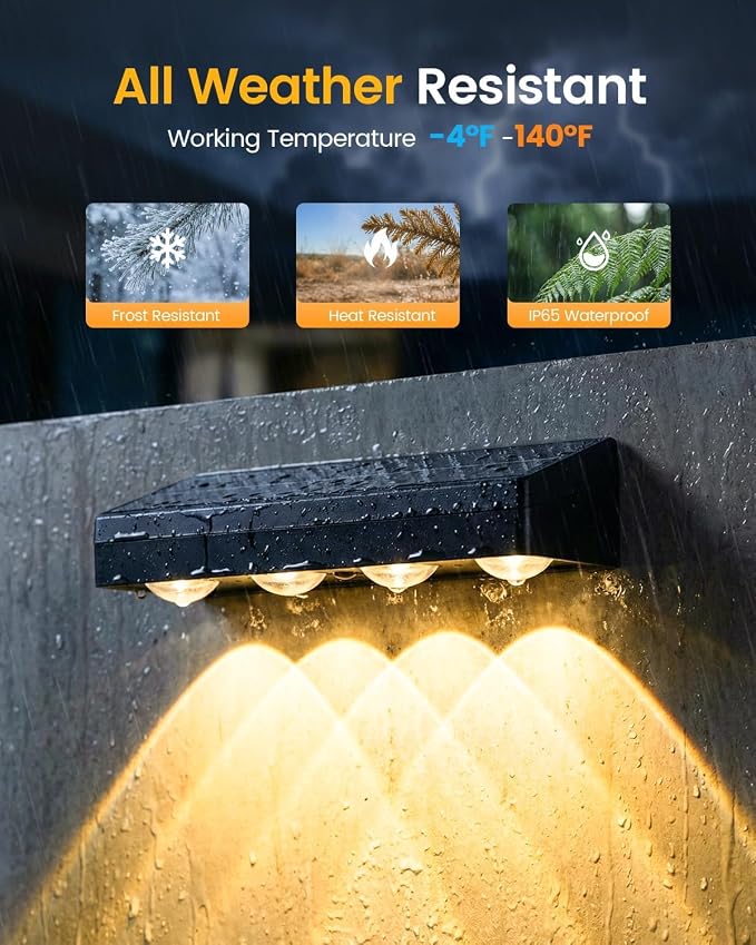 JOFIOS Solar Fence Lights with Remote, Warm White, Cool White and RGB Color Glow LED Solar Lights Outdoor, IP65 Waterproof Solar Wall Lights for Patio, Backyard, Railing, Deck and Wall，8 Pack