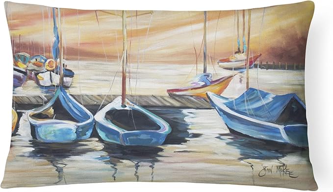 Caroline's Treasures JMK1038PW1216 Beach View with Sailboats Canvas Fabric Decorative Pillow Machine Washable, Indoor Outdoor Decorative Pillow for Couch, Bed or Patio, 12HX16W