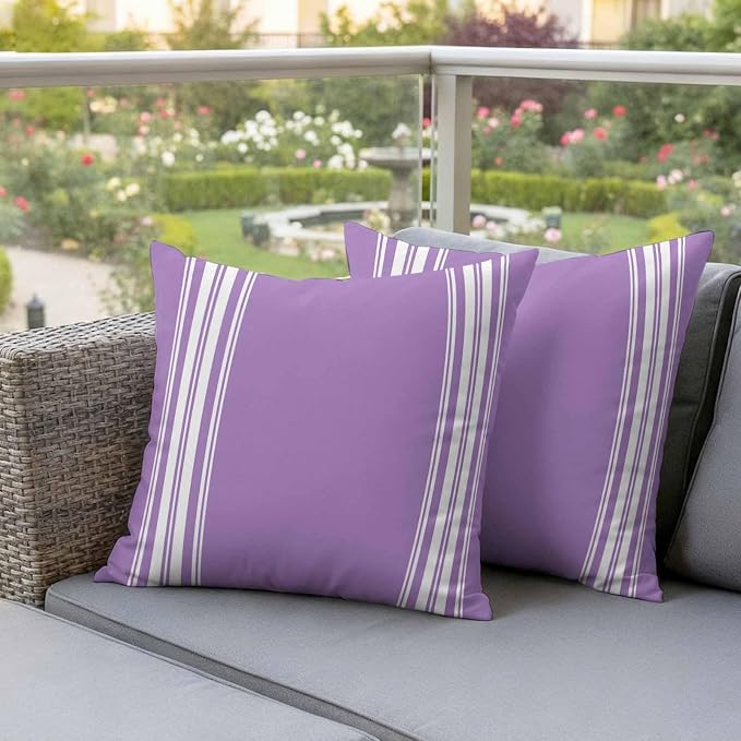 Outdoor Pillow Covers 16x16 Set of 2 Purple Stripes Outdoor Pillows Waterproof Throw Pillow Covers French Stripe Farmhouse Style Pillowcases Decorative Case for Patio Cushion