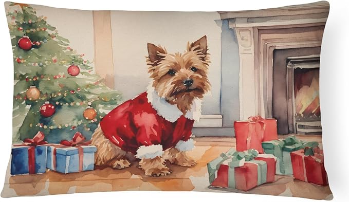 Caroline's Treasures DAC2714PW1216 Norwich Terrier Cozy Christmas Throw Pillow Machine Washable, Indoor Outdoor Decorative Pillow for Couch, Bed or Patio, 12HX16W