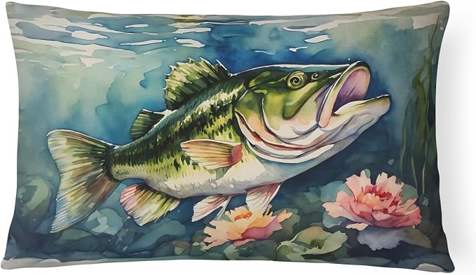 Caroline's Treasures DAC2803PW1216 Largemouth Bass Throw Pillow Machine Washable, Indoor Outdoor Decorative Pillow for Couch, Bed or Patio, 12HX16W