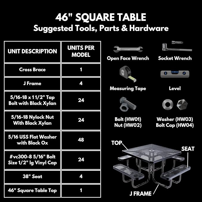 COATEDOUTDOORFURNITURE Heavy-Duty Portable Outdoor Picnic Table with Umbrella Hole, Expanded Metal Commercial-Grade Patio Dining Furniture Made in America (46" Square Top, Dark Blue)