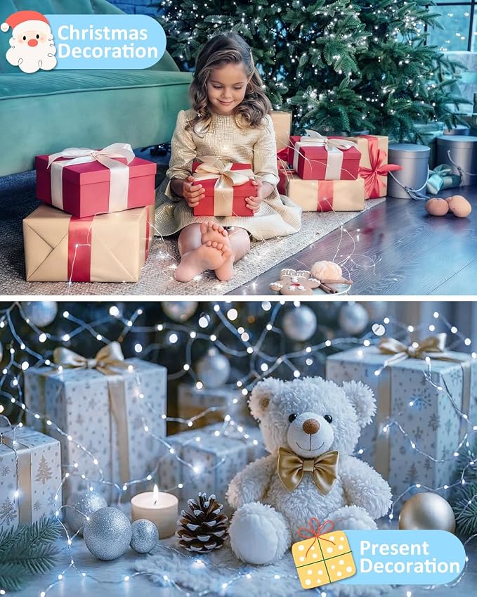 2 Pack 200 LED Fairy Lights Battery Operated with Remote, 66 FT Cool White | Cuttable, 8 Modes, Memory, Dimmable, Waterproof Battery String Lights with Timer for Indoor Outdoor, Christmas Decorations