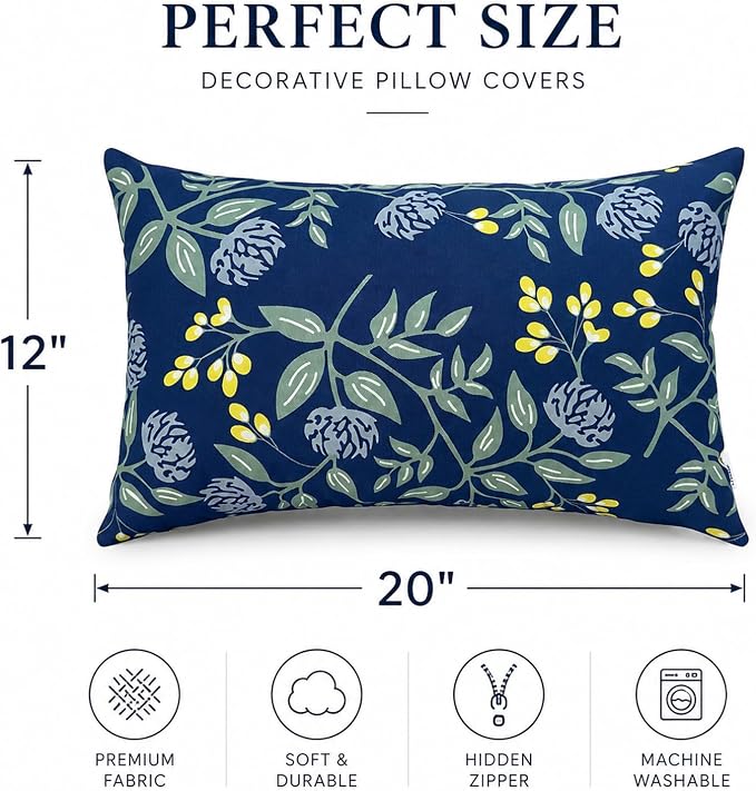 Outdoor Lumbar Pillows 12"x20" Waterproof Patio Pillows with Inserts | Set of 2 Fade Resistant Outdoor Waterproof Lumbar Pillow Decorative Garden Lumbar Cushions for Home Patio Terrace Sofa