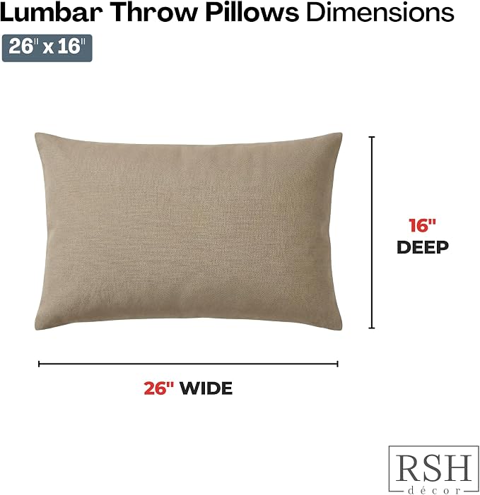 RSH DECOR: Sunbrella Jumbo Lumbar Pillows Set of 2 | 26" x 16" | Water and Fade-Resistant Performance Fabric | Outdoor Pillow Covers with Down-Alternative Inserts | Made in USA (Vesper Alpaca Stone)