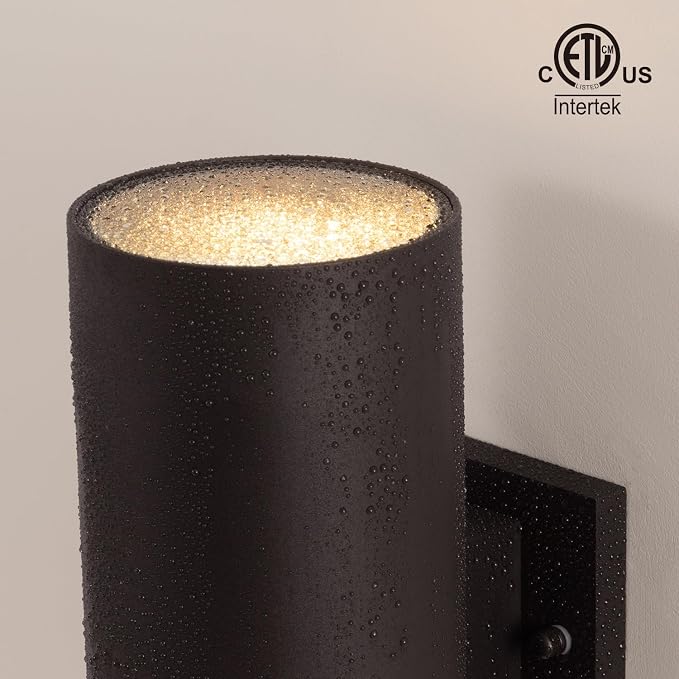 mirrea 14" Modern Outdoor Porch Light 2 Lights, Oil Rubbed Bronze, 2 Pack | Aluminum cylinder exterior fixtures, tempered glass cover, waterproof wall sconce & patio light for outdoor use.
