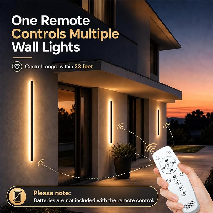 39 inch Modern Outdoor Wall Light, 2700K-6500K Dimmable Outdoor Wall Sconce,Long Wall Light with Remote Control,Exterior Linear Wall Lighting IP65 Waterproof for Garage, Front Door