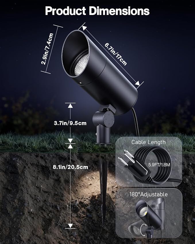 HIBOITEC 1 Pack 30W Outdoor LED Spotlight 120V 3000LM 5000K Spot Lights Waterproof Landscape Lighting for Flag Pole Tree Statue, 5.9 FT Cord with Plug
