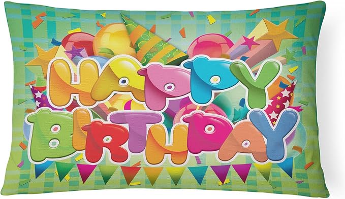 Caroline's Treasures APH8872PW1216 Happy Birthday Canvas Fabric Decorative Pillow Machine Washable, Indoor Outdoor Decorative Pillow for Couch, Bed or Patio, 12HX16W
