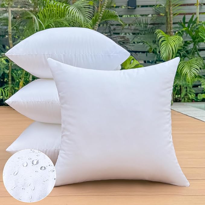 16 x 16 Outdoor Pillow Inserts Set of 4 Small Square Patio Furniture Pillows for Porch Couch Fall Throw Pillow Inserts Premium Decorative Stuffer Pillows Waterproof White Sofa Cushion