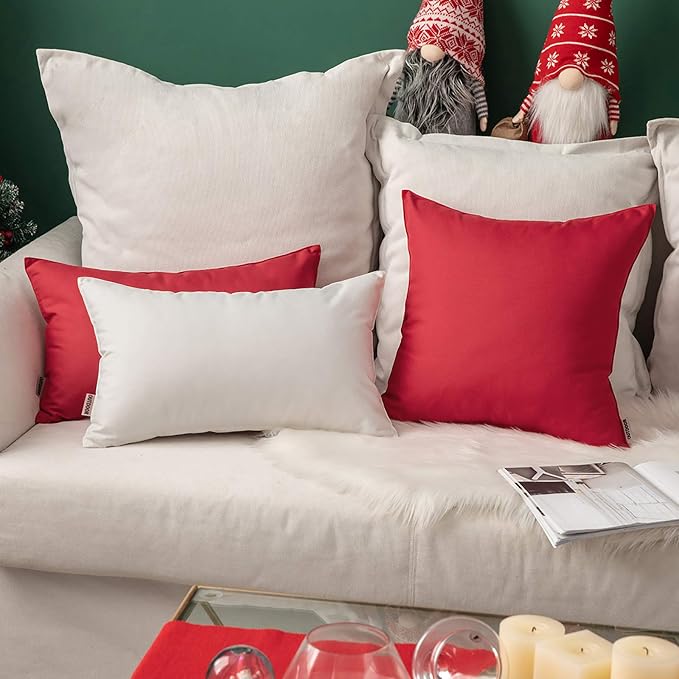 MIULEE Pack of 2 Decorative Outdoor Waterproof 16x16 Pillow Covers Red Bundle 18x18 Pillow Inserts Set of 2 Square Decorative Throw Pillows