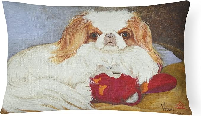 Caroline's Treasures MH1049PW1216 Japanese Chin Pink Gorilla Canvas Fabric Decorative Pillow Machine Washable, Indoor Outdoor Decorative Pillow for Couch, Bed or Patio, 12HX16W