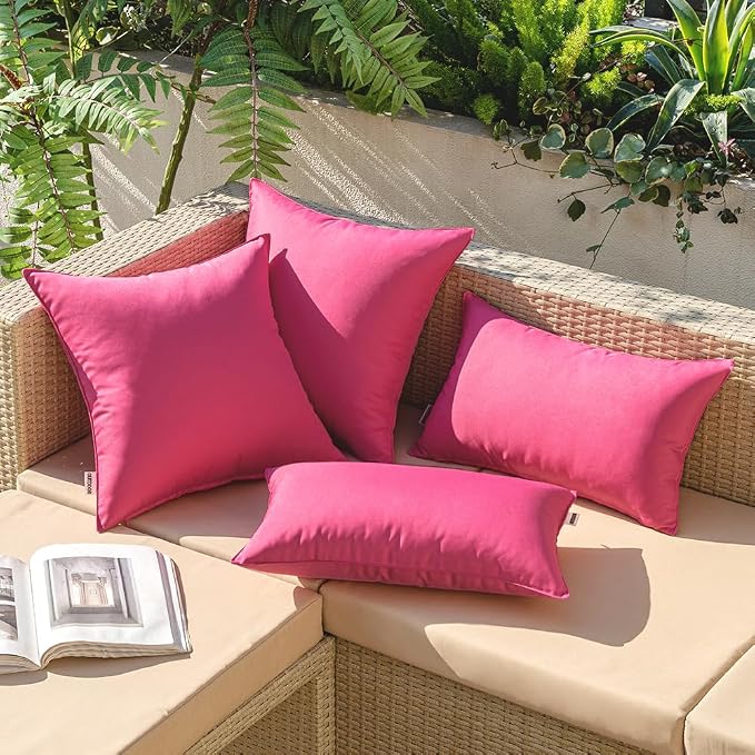 MIULEE Decorative Outdoor Waterproof Pillow Covers 20x20 Hot Pink | Decorative Patio Furniture,Pack of 2,Accent Square Soild Throw Pillow Covers,Summer Garden Tent Couch Sofa