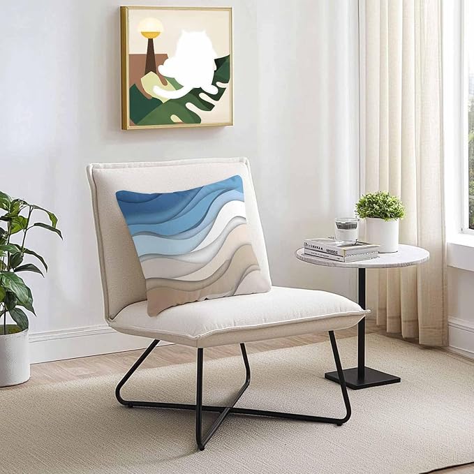 Modern Outdoor Pillow Covers Set of 2,Geometric Line Wave Striped Decorative Waterproof Throw Pillow Case,Minimalist Blue Brown Ombre Gradient Cushion Pillowcases for Couch Garden Patio,16x16In