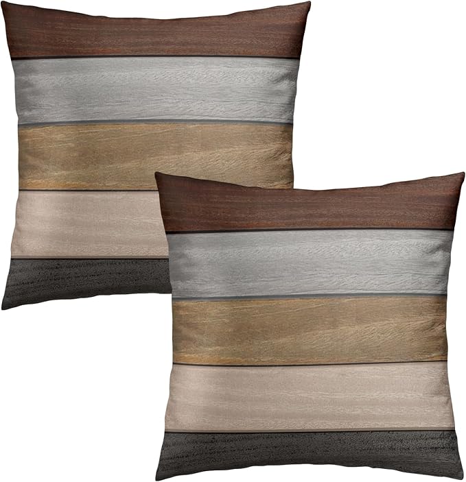 Rustic Wood Pillow Covers 20X20 Inch Pack of 2,Vintage Brown Wooden Boat Board Throw Pillow Cases for Couch Sofa Bedroom Living Room Home and Outdoor Decor