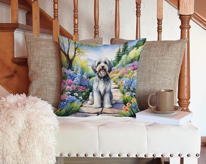 Caroline's Treasures Tibetan Terrier Spring Path Throw Pillow Machine Washable, Indoor Outdoor Decorative Pillow for Couch, Bed or Patio, 14Hx14W