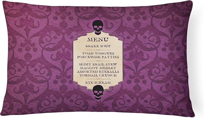 Caroline's Treasures SB3005PW1216 Goulish Menu Including Eye Screen Snake Soup Halloween Canvas Fabric Decorative Pillow, 12H x16W, Multicolor