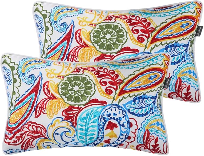 Waterproof Outdoor Lumbar Pillow Covers Set of 2,Home Decor for Garden Patio Furniture,Couch,Sofa 12"x20" Inch Decorative Pillows Cover Only,NO Insert(Phoenix)