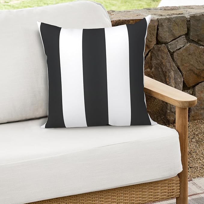 Outdoor Throw Pillows 16x16 Inch, Water Repellent Patio Pillows with Inners Set of 2 for Patio Furniture Home Garden, Cabana Black