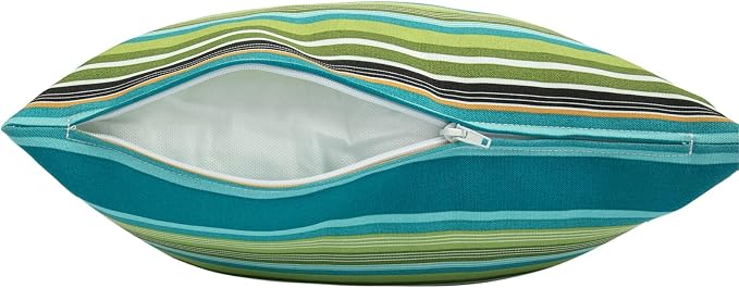 Outdoor Throw Pillows Water Resistant 18x18 inch,Decorative Throw Pillow with Insert Set of 2,Hidden Zipper Headrests for Patio Furniture Sofa Couch Chair(Green Stripe)