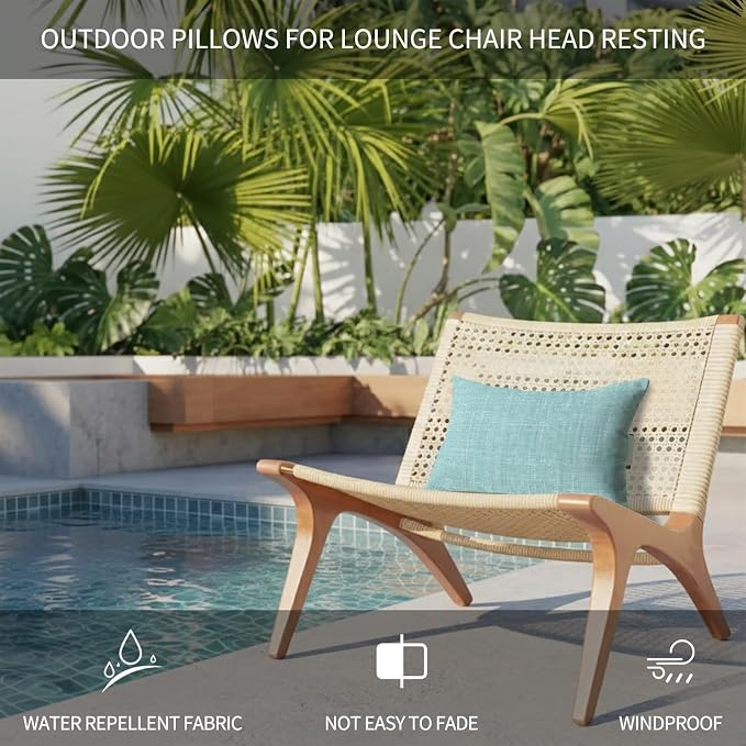 Outdoor Lumbar Pillow Set of 1, Mint Green Waterproof Beach Headrest Pillow with Inserts, Farmhouse Vintage Teal Solid Color Modern Recliner Throw Pillows for Patio Furniture, 12 x 20