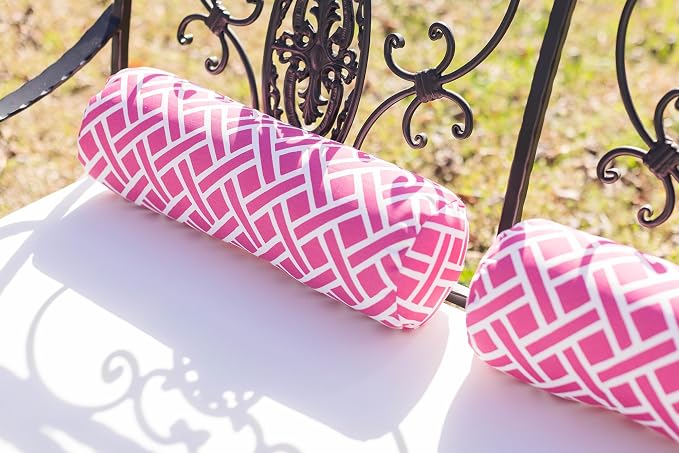 RSH Décor Neck Roll Bolster Pillows Set of 2 | 20” x 6” | Outdoor Throw Pillows for Patio Furniture, Porch, Deck, or Poolside Chairs | All-Weather Fabric | Midnight Melody Pink Geometric