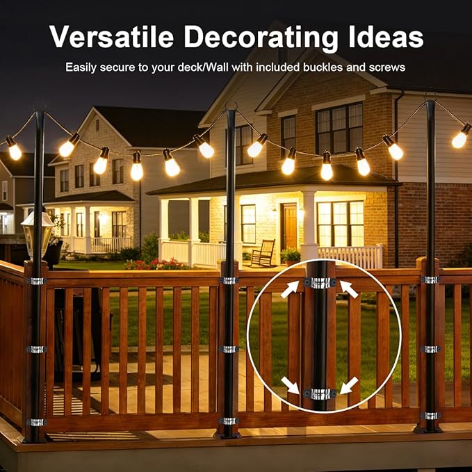 2 Pack Heavy-Duty String Light Poles for Outside with Fork, Adjustable Lighting Hanging Post Accessories for Patio Furniture Set Patio Decor Outdoor Decor Backyard Yard Pergola Garden Decorations