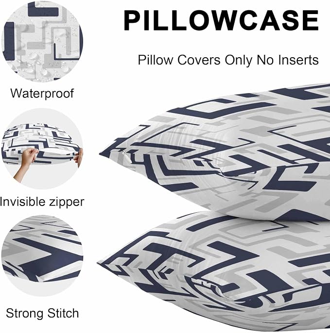 Vandarllin Outdoor Throw Pillows Covers 26x26 inch Set of 2 Waterproof Navy Blue Geometric Stripes Decorative Zippered Cushion Covers for Patio Furniture, Modern Abstract Lines Lumbar Pillowcases