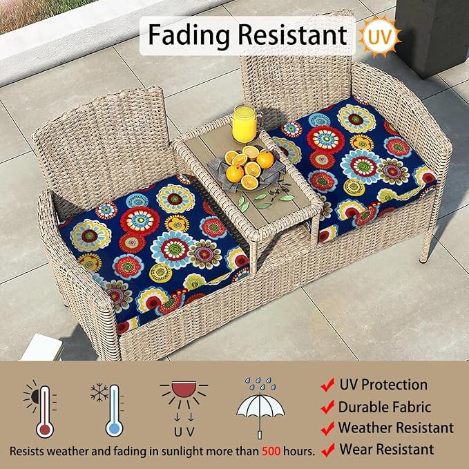 Magpie Fabrics Indoor Outdoor Cushion Cover Replacement 2 Pack, NO Insert! Water Repellent Slipcover with Ties Decor for Patio Garden Chair Sofa Bench Wicker(Floral Navy, 22x20x4 Inch)