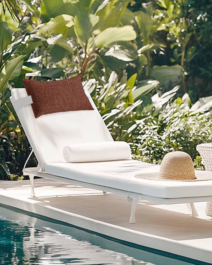 Outdoor Pillow for Chaise Lounge Chair Brown Rustic Vintage Burlap Texture Outdoor Pillows Waterproof with Adjustable Strap Headrest Lumbar Pillows for Garden Patio Furniture 2 Pack 12" x 20"