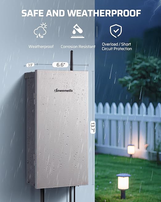 DEWENWILS 300W Matter Smart Low Voltage Transformer, 3 Independent Outputs | 120V AC to 12V/14V AC, Works with Apple Home, Alexa & Google Home, 2.4GHz Wi-Fi Only, Waterproof for Landscape Lighting