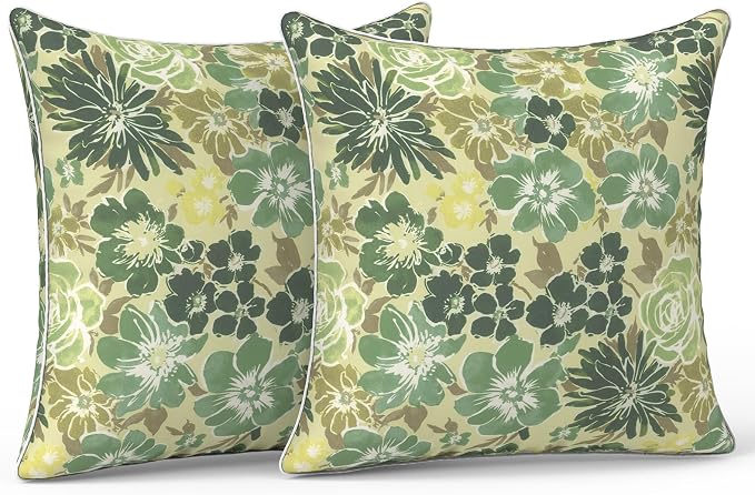 LVTXIII Outdoor/Indoor Pillow Covers, Patio Fade Resistant Throw Pillow Covers ONLY, Waterproof Farmhouse Accent Cushion Cases for Sofa Patio Couch Decoration 20"x20" Set of 2, Green Rose