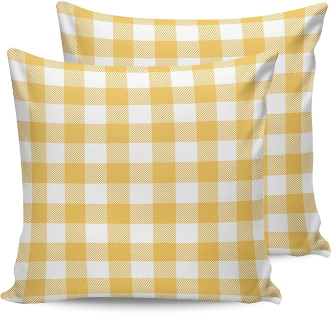 Outdoor Waterproof Throw Pillow Covers Set of 2 Yellow Buffalo Check Plaid Pillowcases 20x20 Inches Farmhouse Style Patio Decorative Pillows Cushion Case Patio Pillows for Couch Bed Chair Garden