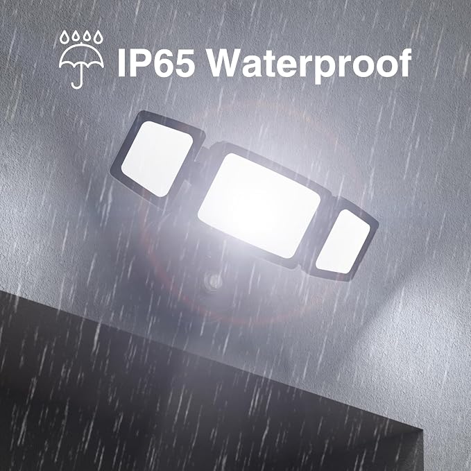 Onforu 80W Dusk to Dawn Outdoor Lighting,8000LM Black Flood Lights Outdoor,IP65 Waterproof Exterior Security LED Light,3 Adjustable Heads Photocell Light Fixture,6500K Floodlight for Garage,Patio,Yard