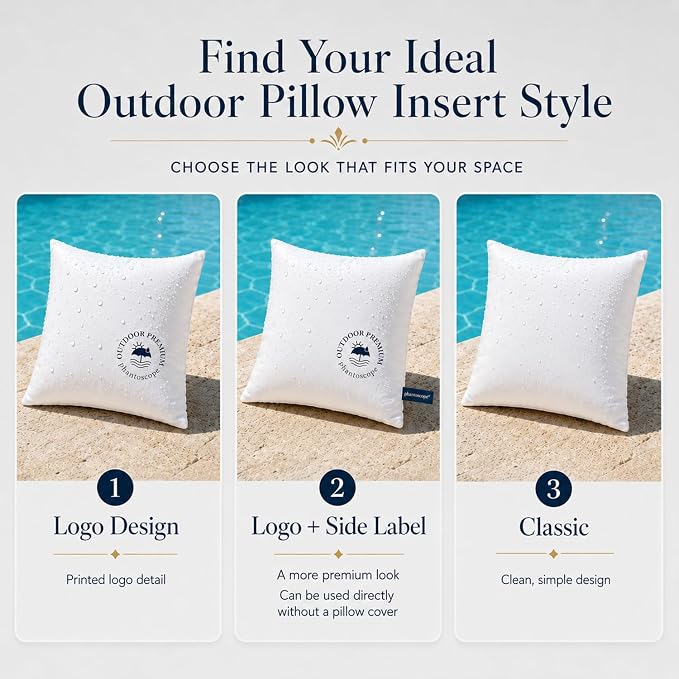 Phantoscope 12x20 Outdoor Pillow Inserts, Waterproof Lumbar Pillows 4-Pack | Water Resistant Outdoor Throw Pillow Inserts, Hypoallergenic Decorative Pillow Stuffers for Patio, Porch, Garden, Logo Design
