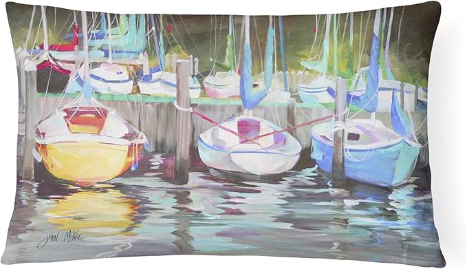 Caroline's Treasures JMK1084PW1216 Yellow Boat Sailboat Canvas Fabric Decorative Pillow Machine Washable, Indoor Outdoor Decorative Pillow for Couch, Bed or Patio, 12HX16W