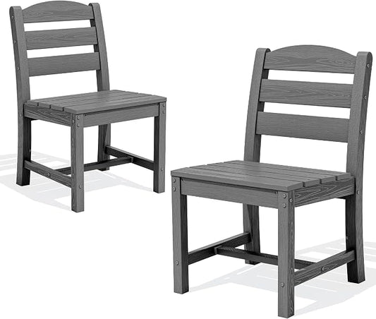 SERWALL Outdoor Armless Dining Chairs Set of 2, All-Weather HDPE Patio Chair with 19.7" Widened Seat, for Backyard, Garden, Gray
