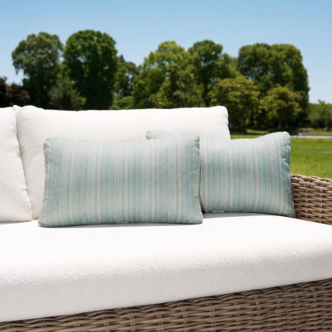 Outdoor Lumbar Pillow Set of 2 with Inserts, Outdoor Throw Pillow Water Resistant for Patio Furniture, 12x20 Inch Outdoor Pillows with Removable Zipper Cover