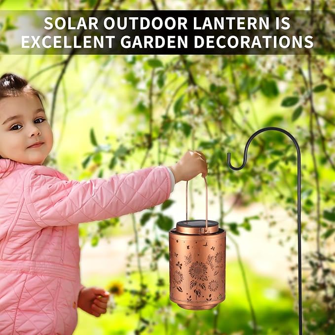 Solar Outdoor Lanterns Garden Decor LED Light Hanging Waterproof | Butterflies Solar Metal Lantern Gifts for Women Mon Grandma Sunflower Solar Lights Outdoor Decoration for Yard