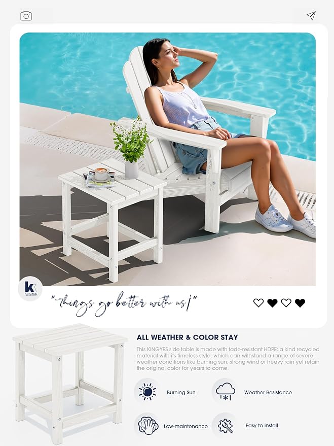 KINGYES Adirondack Outdoor Side Tables Set of 2, White