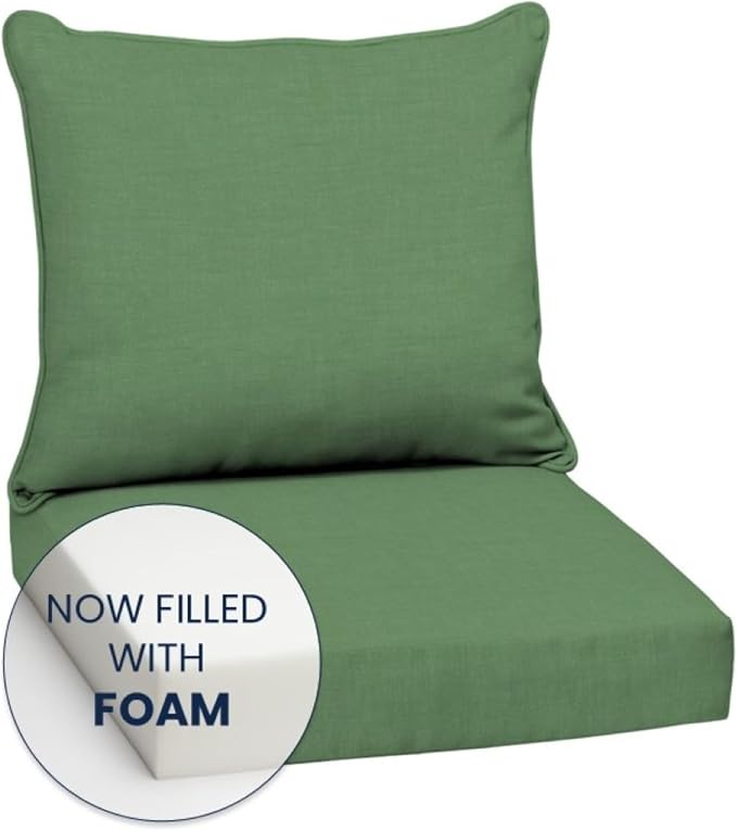 Arden Outdoor Deep Seat Cushion Set, Foam, 2-Pack, 24x24, Moss Green | Sofa, Couch, Conversation Set, Premium High-Density Foam, Never Flattens, Mold and Mildew Resistant