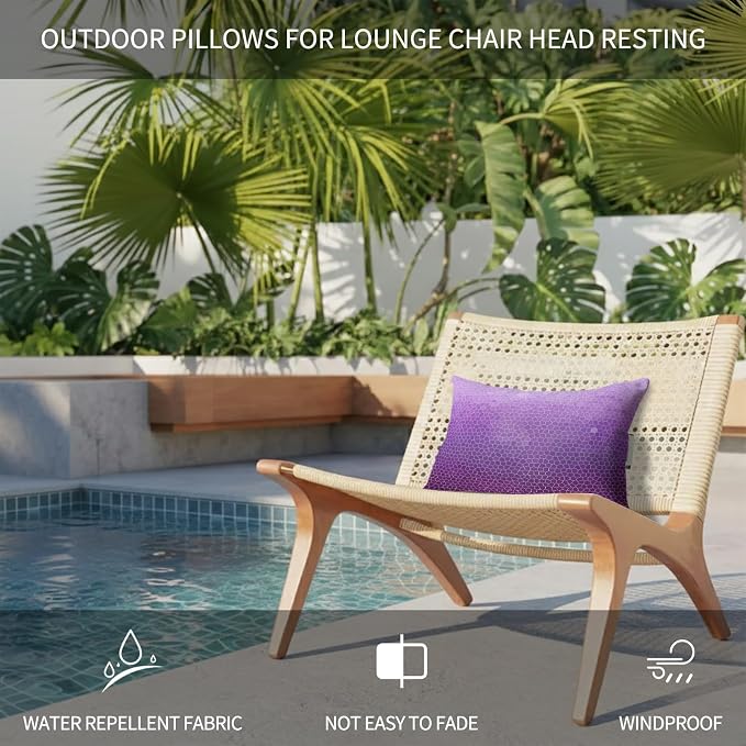 Chaise Lounge Headrest Pillow 1 Pack, Purple Ombre Waterproof Chair Pillows with Insert & Adjustable Elastic Strap for Beach Pool Recliner, Geometric Stained Glass Outdoor Patio Pillow