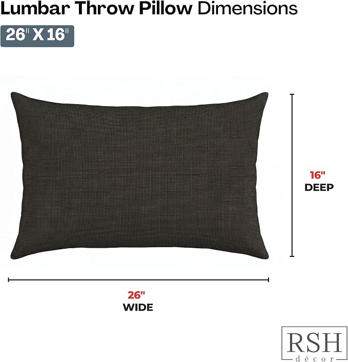 RSH DECOR: Sunbrella Jumbo Lumbar Pillows Set of 2 | 26" x 16" | Water and Fade-Resistant Performance Fabric | Outdoor Pillow Covers with Down-Alternative Inserts | Made in USA (Fife Slate)