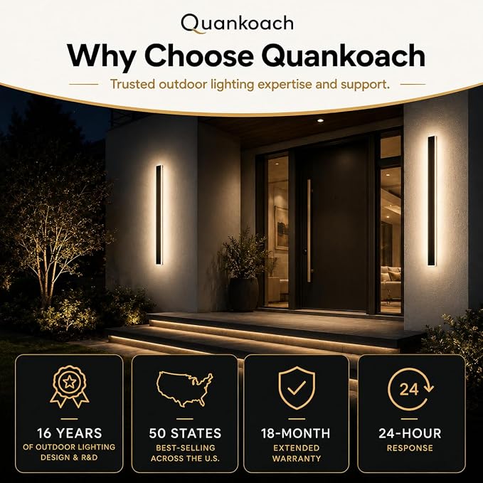 23.6" Outdoor Wall Lights, 2-Pack Remote Dimmable Sconces | Adjust 3000K–6000K lighting by remote for a modern garage, patio, porch or front door upgrade