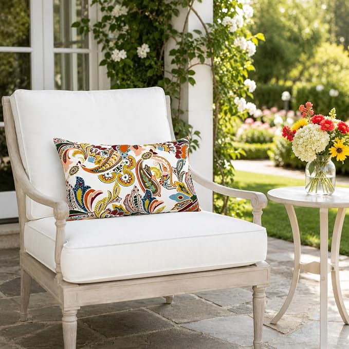 Pack of 2 Patio Lumbar Pillows 12"x20" | Fade Resistant Outdoor Waterproof Lumbar Pillow with Inners Decorative Garden Lumbar Cushions for Home Patio Terrace Sofa