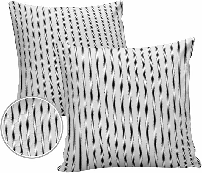 Outdoor Waterproof Throw Pillow Covers Set of 2 Black Stripe Pillowcases 16x16 Inches Vertical Striped Patio Decorative Pillows Cushion Case Patio Pillows for Couch Bed Chair Garden