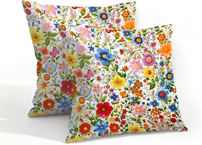 18x18 Inch Outdoor Pillow Covers Set of 2 Waterproof Throw Pillow Covers Decorative Couch Cushion Covers Colorful Art Floral Square Pillowcases Protectors for Patio Garden Sofa